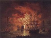 Jakob Philipp Hackert The Destruction of the Turkish Fleet in Chesme Harbour oil on canvas